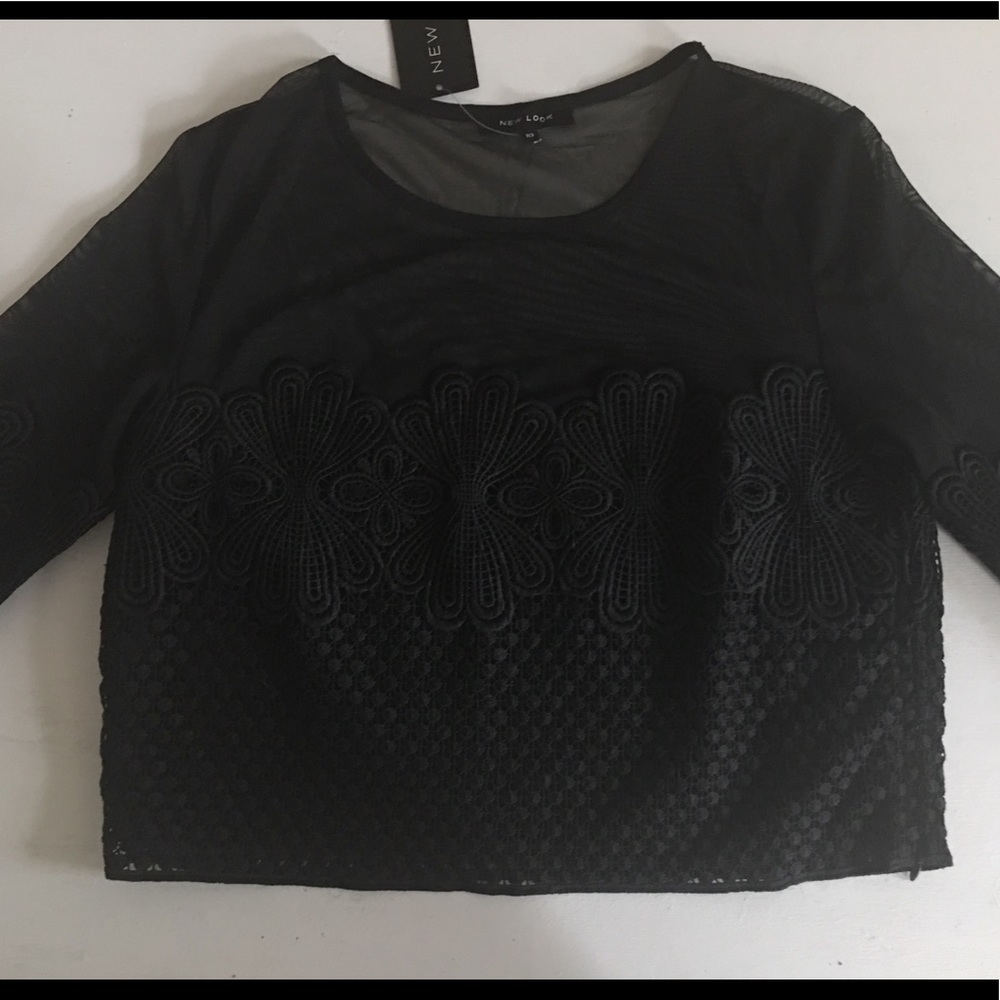 ASOS New Look mesh embroidered top black